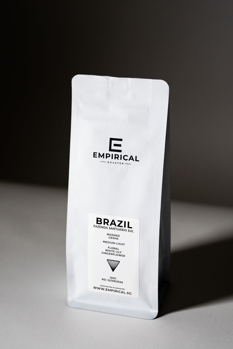 Empirical Brazil Gesha coffee bag, standing side angle